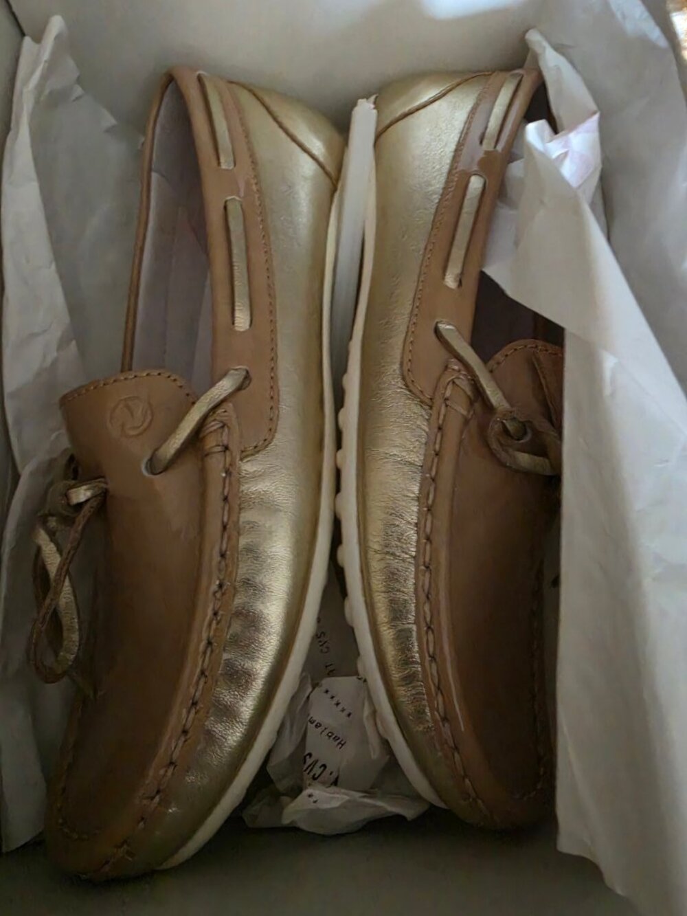 Naturino Girls Platinum Gold Leather Driving Mocs Slip On Shoes Kids Size 22